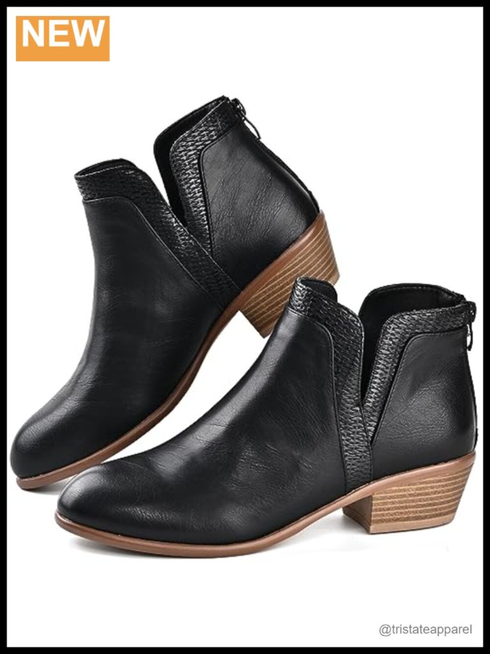 Faux Leather Ankle Booties Chunky Low Heel ZIP Round Toe